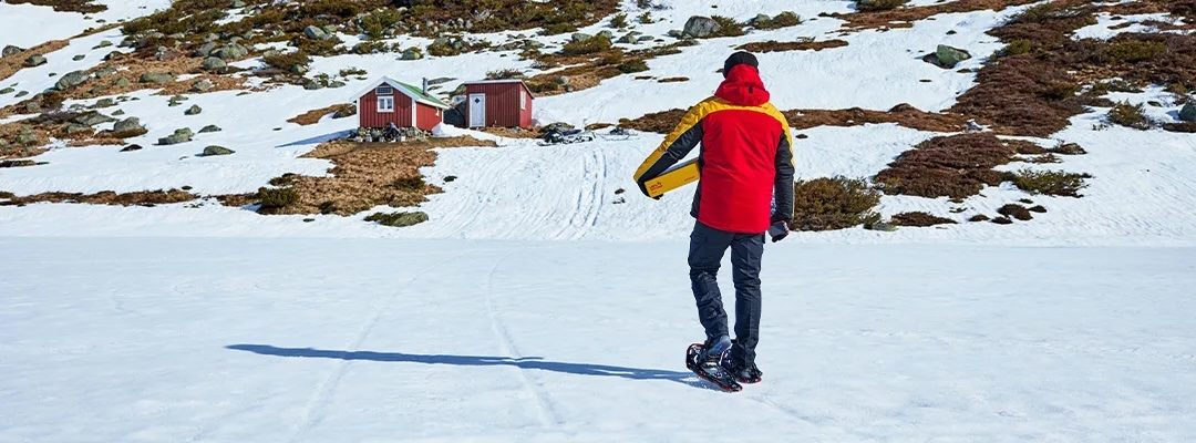 DHL 快递员在雪地中配送包裹