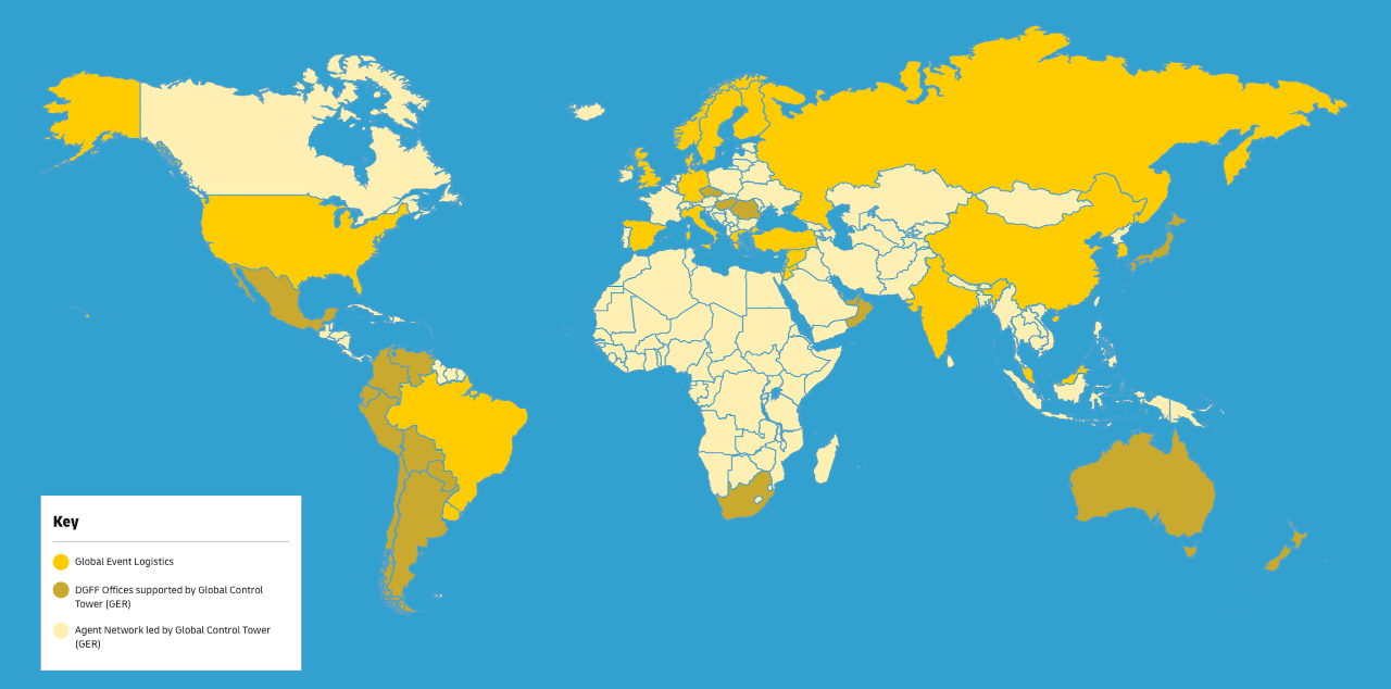Mapa de la red mundial de logística de eventos