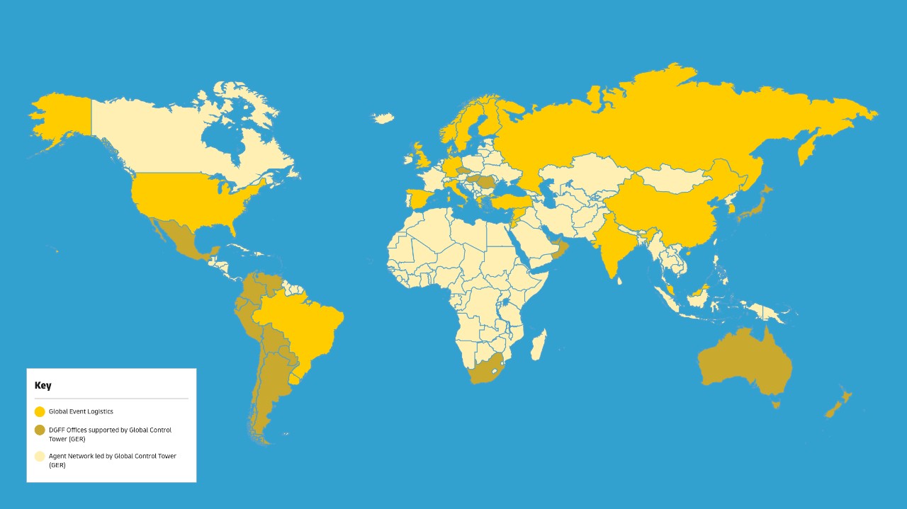 Mapa de la red mundial de logística de eventos